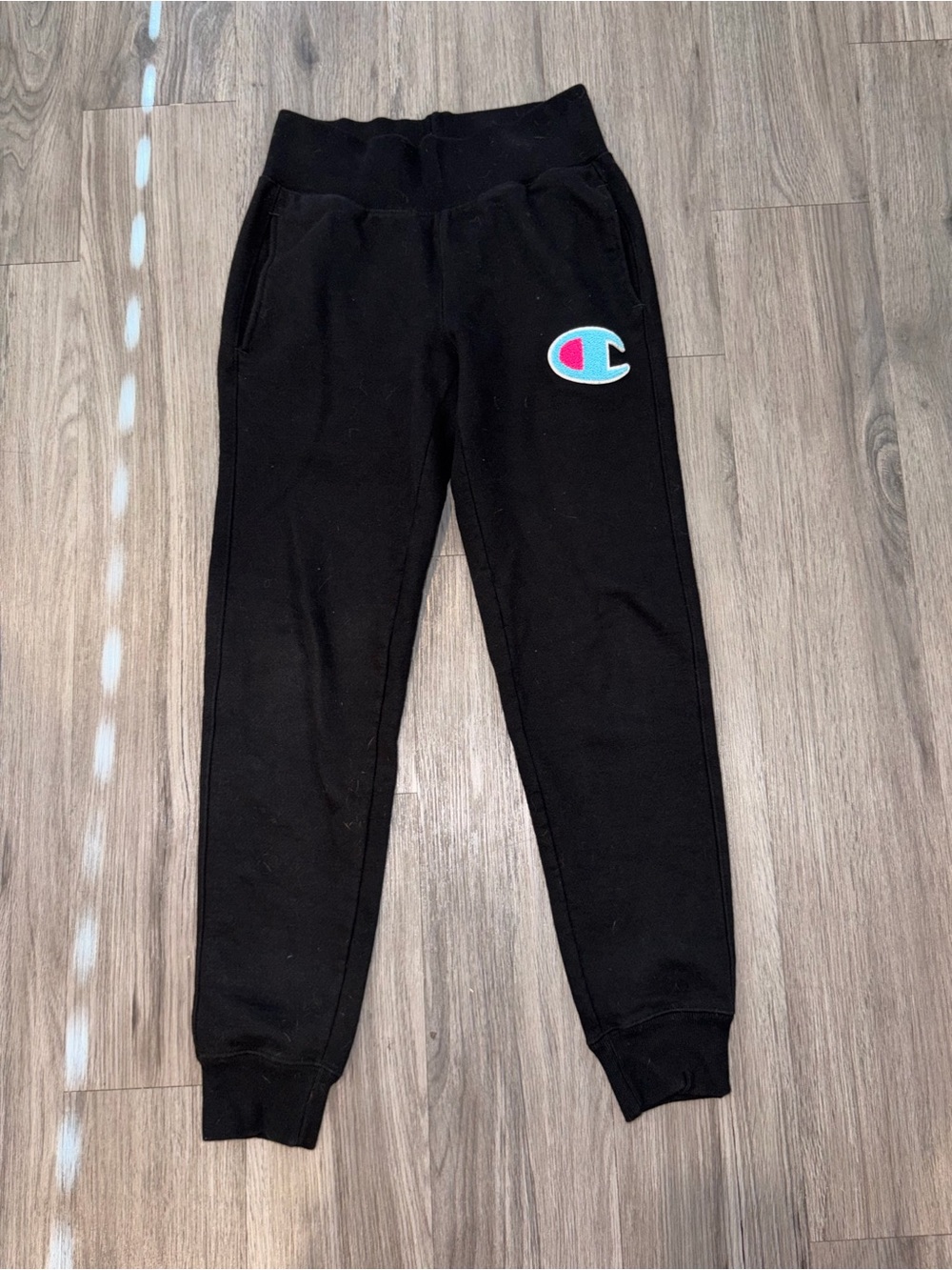Champion Black Joggers with Blue & Pink Logo